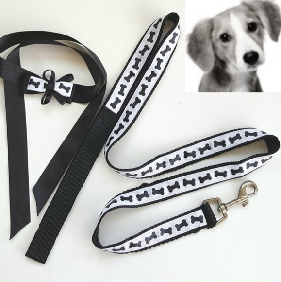 48" Dog Leash Wedding Formal Black Tie Ribbon Bow Collar - Picture 4 of 6